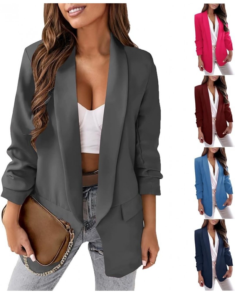 Womens Casual Blazer Open Front Long Sleeve Sharp Business Cardigans Office Fall Fashion 2023 Outfits for Work 02 Dark Gray $...