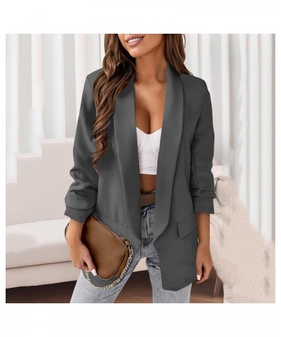 Womens Casual Blazer Open Front Long Sleeve Sharp Business Cardigans Office Fall Fashion 2023 Outfits for Work 02 Dark Gray $...