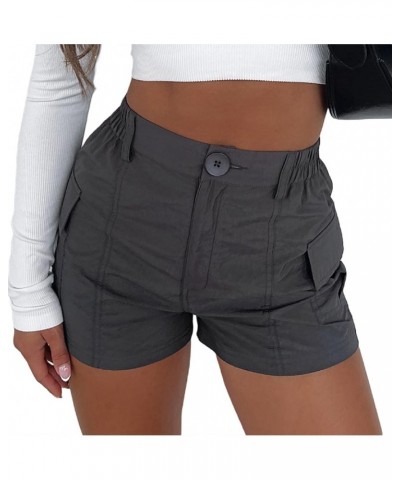 Women Y2k Cargo Shorts Casual Pockets Bottoms Shorts Sexy Slim Fit Mini Hot Pants Vintage Retro Streetwear H Cargo Gray $11.5...