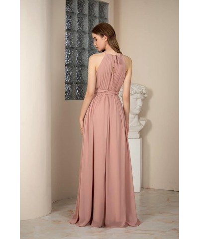 Halter Neck Bridesmaid Dresses with Pockets Side Slit Pleated Sash Sleeveless Chiffon Formal Evening Dress Black $34.19 Dresses