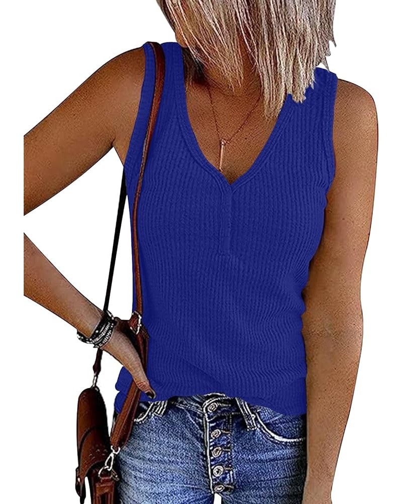 Womens Ribbed Knit Tank Tops V Neck Sleeveless & Petal Sleeve Shirts S-2XL 01/Royal Blue $9.89 Tops