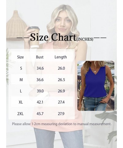 Womens Ribbed Knit Tank Tops V Neck Sleeveless & Petal Sleeve Shirts S-2XL 01/Royal Blue $9.89 Tops