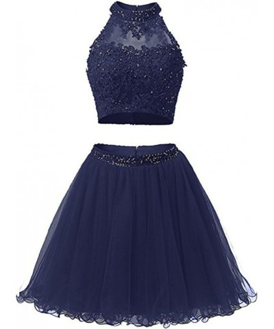 Two Piece Lace Bodice Short Homecoming Dresses Beads Prom Dresses BD134 Navy Blue Style 2 $37.73 Dresses