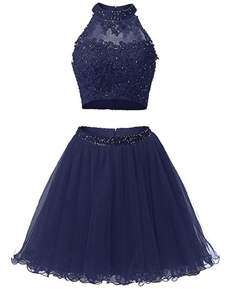 Two Piece Lace Bodice Short Homecoming Dresses Beads Prom Dresses BD134 Navy Blue Style 2 $37.73 Dresses