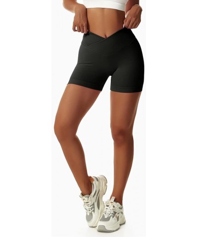 Women's Gym Shorts V Cross High Waisted Yoga Shorts Push Up Booty Scrunch Elastic Athletic Workout Biker Shorts Black+green $...