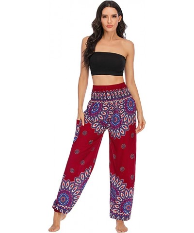 Womens Hippie Boho Lounge Yoga Pants Harem Palazzo Indian Pants with Pockets Sun Wine Red $13.49 Activewear