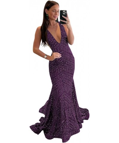 One Shoulder Sequin Prom Dresses Long Mermaid Formal Evening Gowns CR091 B-purple $45.09 Dresses