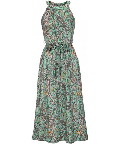 Women's Sundress Halter Neck Long Dress Summer Sleeveless Floral Print Midi Dress Casual Loose Beach Dress Green $10.36 Activ...