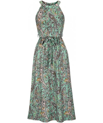 Women's Sundress Halter Neck Long Dress Summer Sleeveless Floral Print Midi Dress Casual Loose Beach Dress Green $10.36 Activ...