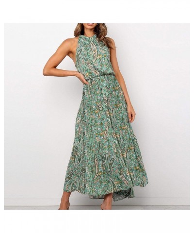 Women's Sundress Halter Neck Long Dress Summer Sleeveless Floral Print Midi Dress Casual Loose Beach Dress Green $10.36 Activ...