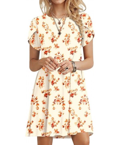 2024 Womens Summer Short Sleeve Dresses Casual Loose Crewneck Dress Swing Comfy Beach Sundress with Pockets White Peony $16.8...