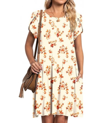 2024 Womens Summer Short Sleeve Dresses Casual Loose Crewneck Dress Swing Comfy Beach Sundress with Pockets White Peony $16.8...