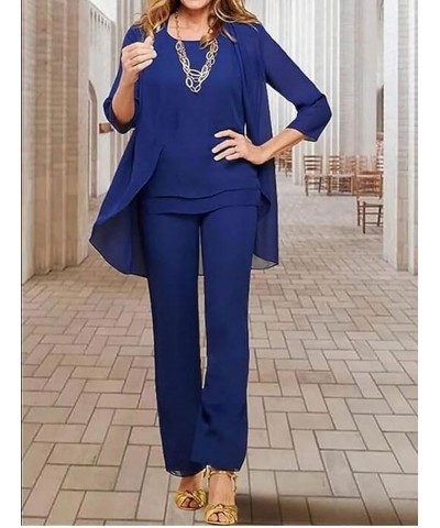 3 PC Chiffon Mother of The Bride Pants Suits Wedding Guest Outfit Formal Evening Dress Wedding Party Outfit Blue $39.20 Suits