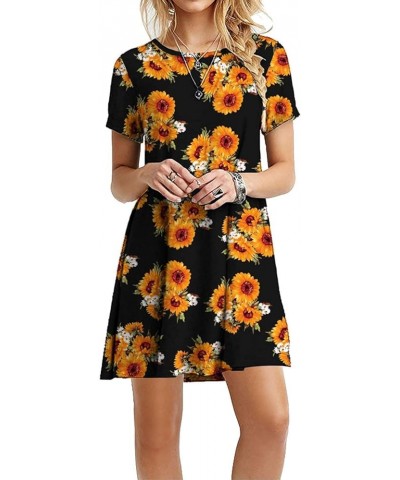 Women's Casual Plain Simple T-Shirt Loose Dress 81-f009 Floral Black $11.75 Dresses