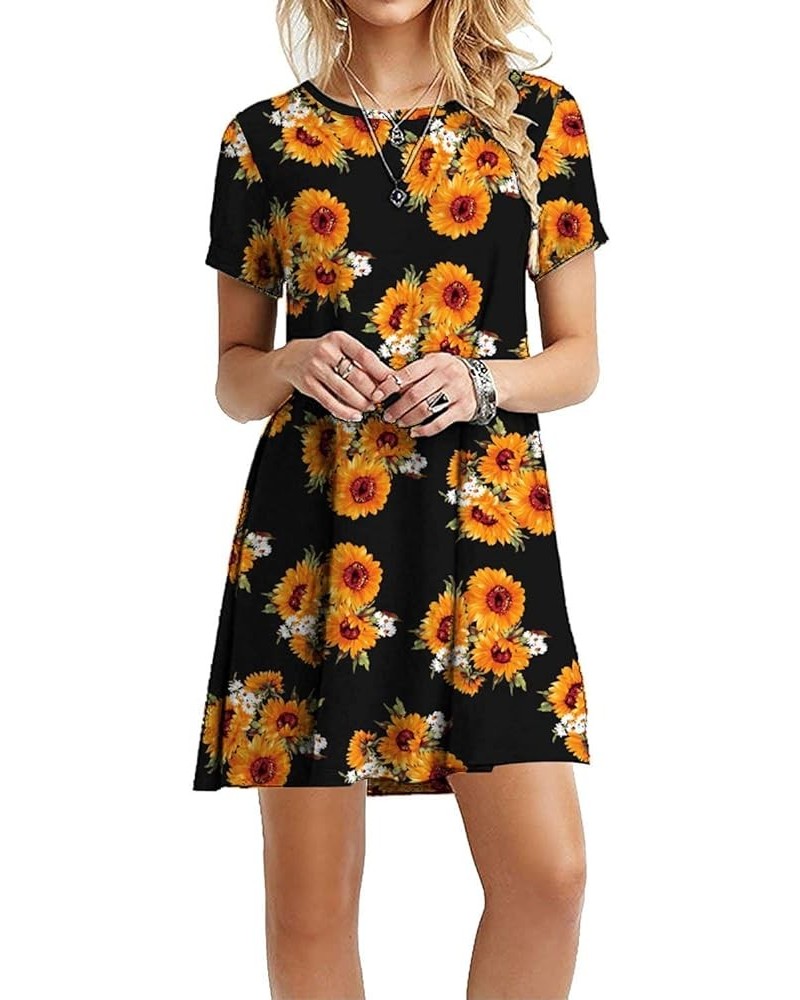 Women's Casual Plain Simple T-Shirt Loose Dress 81-f009 Floral Black $11.75 Dresses