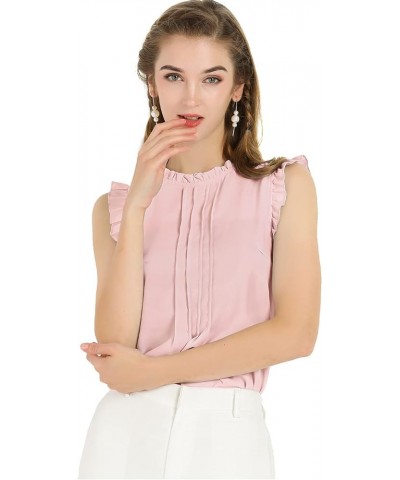 Women's Ruffled Business Office 1950s Vintage Sleeveless Work Blouses Top Pink $16.23 Blouses