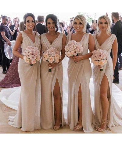 V Neck Chiffon Bridesmaid Dresses with Slit Long for Women Mermaid Formal Dress for Wedding Party Teal $27.90 Dresses