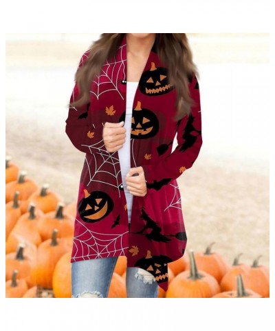 Cardigan for Women Lightweight Long Sleeve Halloween Pumpkin Cat Print Knitted Coats Open Front Knitted Sweaters 4-hot Pink $...