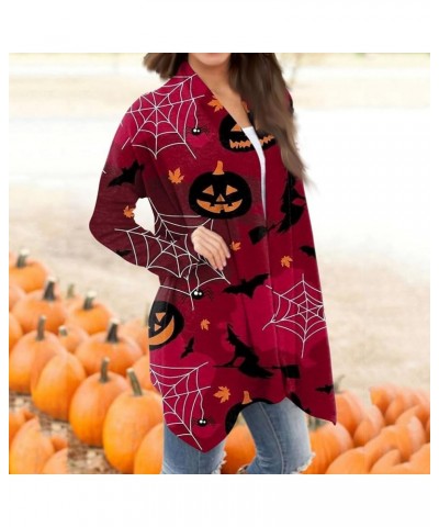 Cardigan for Women Lightweight Long Sleeve Halloween Pumpkin Cat Print Knitted Coats Open Front Knitted Sweaters 4-hot Pink $...