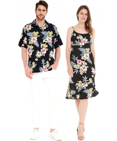 Matchable Couple Hawaiian Luau Shirt or Mermaid Ruffle Dress in Hibiscus Black Men Men Hibiscus Black $23.32 Dresses