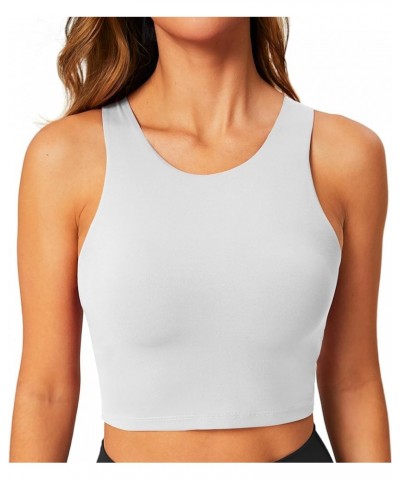 Longline Sports Bra High Neck Crop Top with Built in Bra Racerback Tank Tops Removable Padded Yoga Tops White $14.52 Lingerie