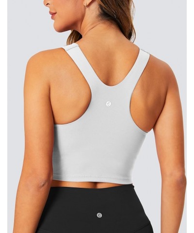 Longline Sports Bra High Neck Crop Top with Built in Bra Racerback Tank Tops Removable Padded Yoga Tops White $14.52 Lingerie