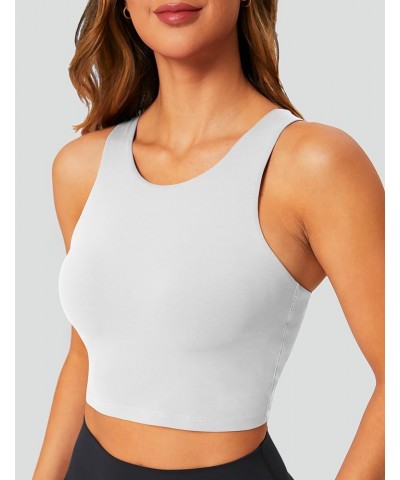 Longline Sports Bra High Neck Crop Top with Built in Bra Racerback Tank Tops Removable Padded Yoga Tops White $14.52 Lingerie