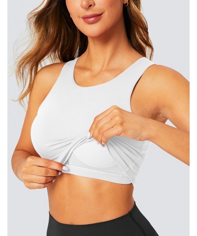 Longline Sports Bra High Neck Crop Top with Built in Bra Racerback Tank Tops Removable Padded Yoga Tops White $14.52 Lingerie