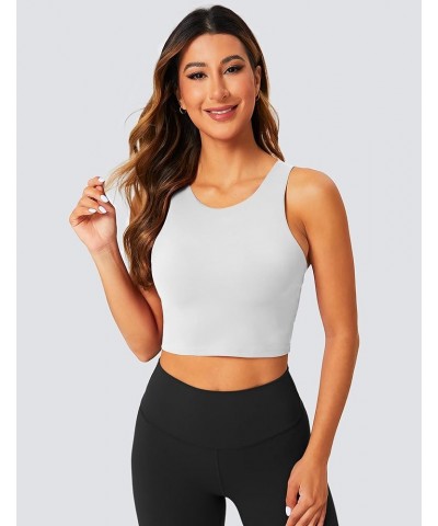 Longline Sports Bra High Neck Crop Top with Built in Bra Racerback Tank Tops Removable Padded Yoga Tops White $14.52 Lingerie