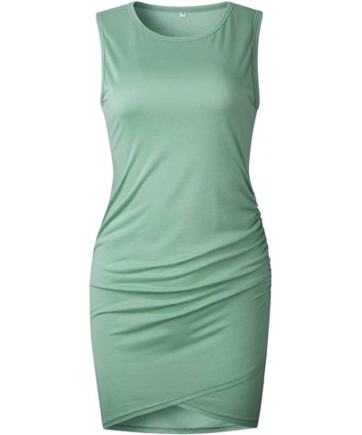 Women Mini Dress Summer Casual Slim Ruched Crew Neck Ruched Stretchy Bodycon T Shirt Cross Hem Short Mini Dress Mint Green $3...