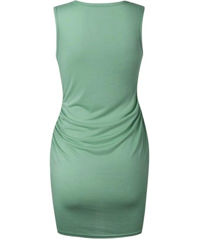 Women Mini Dress Summer Casual Slim Ruched Crew Neck Ruched Stretchy Bodycon T Shirt Cross Hem Short Mini Dress Mint Green $3...