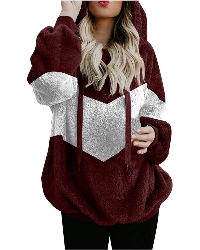 RMXEi Workout Shirts For Women Loose Fit,Women Winter Casual Fashion Long-Sleeved Hooded Sweater Warm Plush Blouse B-wine $12...