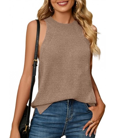 Womens Summer Sweater Tank Tops Sleeveless Halter Neck Loose Knit Shirts Cami Sweater Vest A-14 Khaki $13.12 Sweaters