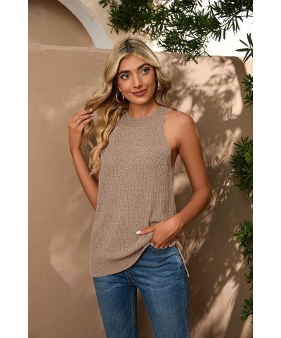 Womens Summer Sweater Tank Tops Sleeveless Halter Neck Loose Knit Shirts Cami Sweater Vest A-14 Khaki $13.12 Sweaters