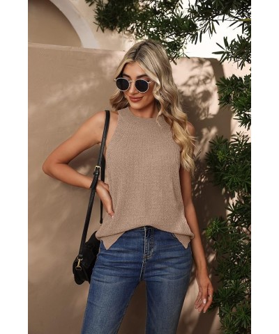 Womens Summer Sweater Tank Tops Sleeveless Halter Neck Loose Knit Shirts Cami Sweater Vest A-14 Khaki $13.12 Sweaters