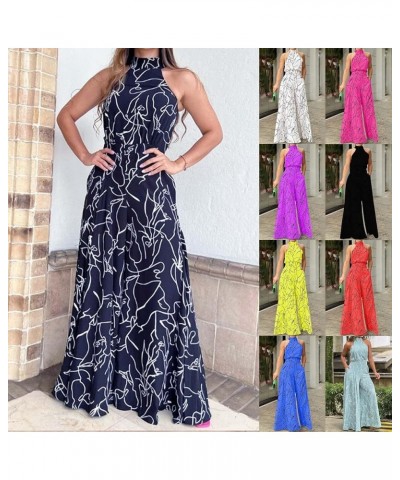 Jumpsuits for Women Dressy Casual Halter High Neck Sleeveless High Waist Rompers One Piece Wide Leg Pants Summer Jumpsuit Pin...