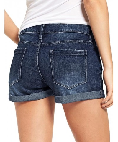 Women's Ripped Denim Jean Shorts High Waisted Stretchy Folded Hem Short Jeans A2 Deep River Blue $16.45 Shorts