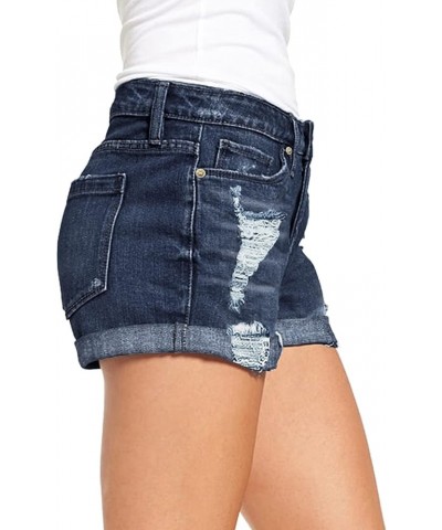 Women's Ripped Denim Jean Shorts High Waisted Stretchy Folded Hem Short Jeans A2 Deep River Blue $16.45 Shorts