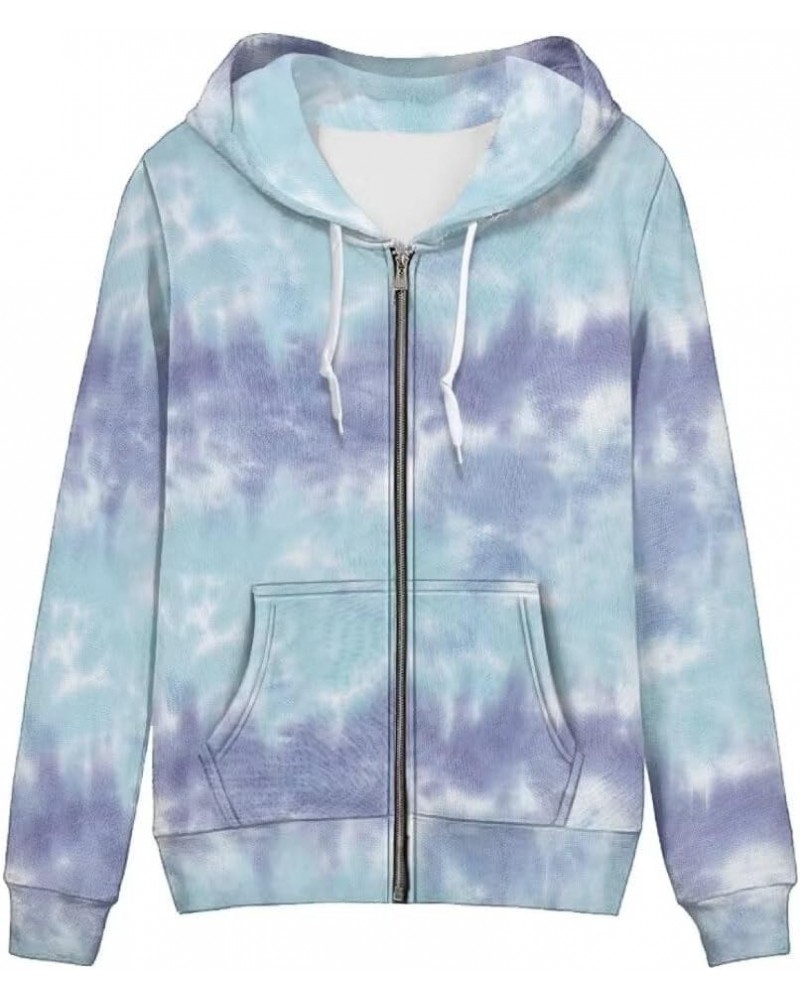 Zip Up Hoodie Women Cute Graphic Print Pockets Hooded Sweater Long Sleeve Athletic Hoodies Coats Blue Purple Tie Dye $19.88 H...