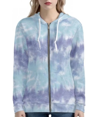 Zip Up Hoodie Women Cute Graphic Print Pockets Hooded Sweater Long Sleeve Athletic Hoodies Coats Blue Purple Tie Dye $19.88 H...