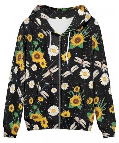 Casual Hoodie for Women Zipper Hooded Sweatshirt Pullover with Pocket Stylish Sunflower Daisy $21.44 Hoodies & Sweatshirts