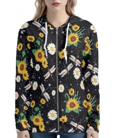 Casual Hoodie for Women Zipper Hooded Sweatshirt Pullover with Pocket Stylish Sunflower Daisy $21.44 Hoodies & Sweatshirts