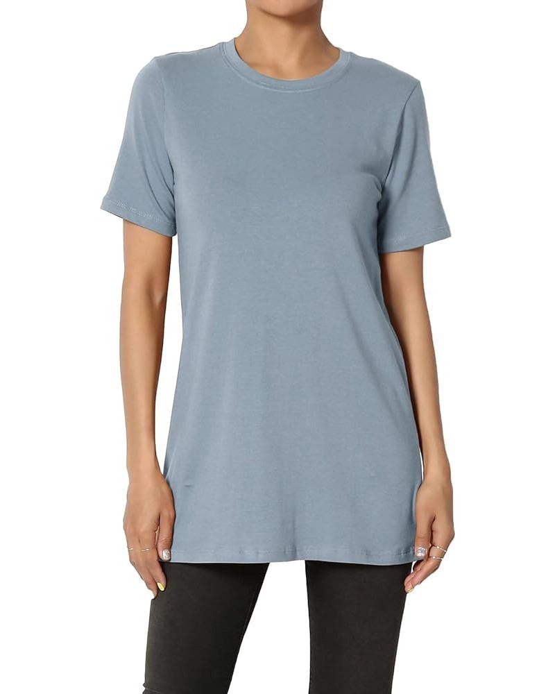 Women's Basic Cotton Span Crew Neck Relxed Slim Fit Tee Tunic Length T-Shirt Cement $10.06 T-Shirts