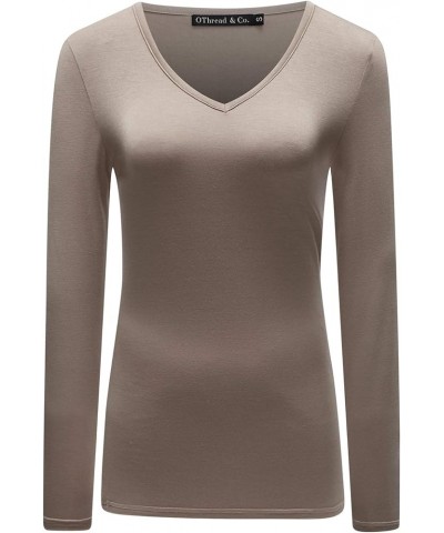 Women's Long Sleeve T-Shirt V-Neck Basic Layer Stretchy Shirts Khaki $10.05 T-Shirts