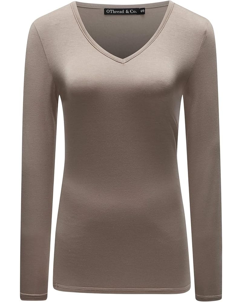 Women's Long Sleeve T-Shirt V-Neck Basic Layer Stretchy Shirts Khaki $10.05 T-Shirts