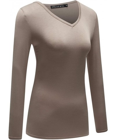 Women's Long Sleeve T-Shirt V-Neck Basic Layer Stretchy Shirts Khaki $10.05 T-Shirts