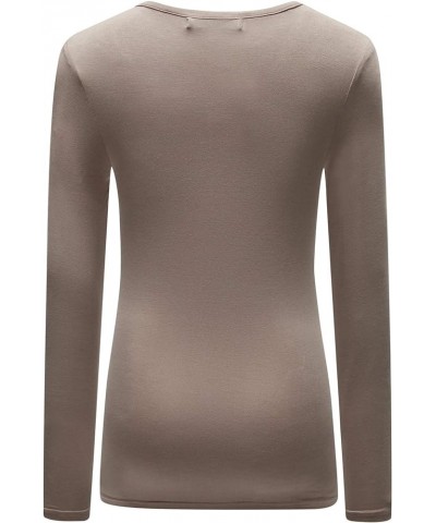 Women's Long Sleeve T-Shirt V-Neck Basic Layer Stretchy Shirts Khaki $10.05 T-Shirts