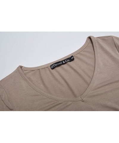 Women's Long Sleeve T-Shirt V-Neck Basic Layer Stretchy Shirts Khaki $10.05 T-Shirts