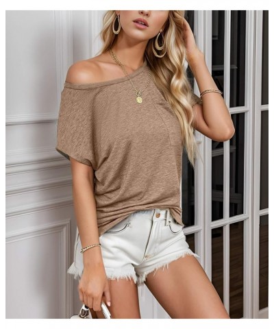 Women's Casual Short Sleeve Tops Summer Basic T Shirts Loose Fit Solid Color Blouse with Pocket Khaki $11.59 Tops