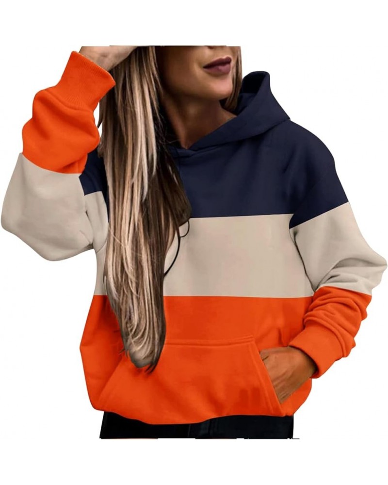 Women's Color Block Leopard Long Sleeve Hoodies Pullover Hooded Sweatshirt Casual Loose Tunic Tops Hoody with Pocket Orange $...